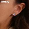 WOSTU Женские серьги-гвоздики из стерлингового серебра 925 пробы с розовой божьей коровкой, многоцветные серьги с турмалином с цирконием, открытые серьги-гвоздики, зажимы для вечеринок, ювелирные изделия, подарок