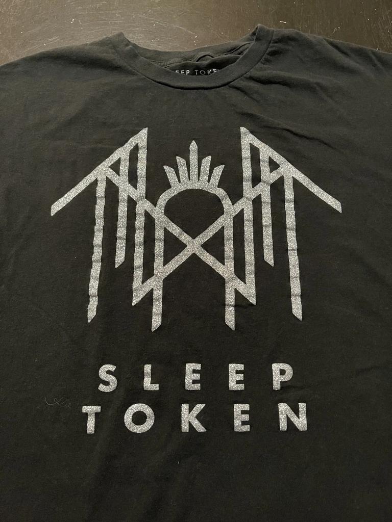 Sleep Token Футболка с принтом логотипа-глиттером 100% хлопок Мужские футболки Топ, Черный, Размер: XL