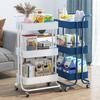 3 Tier Utility Cart Rolling Organization Cart with Handle & Lockable Wheels Multifunctional Storage Shelves for Bathroom Kitchen Office