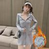 Plush Long-Sleeve Zippered Hoodie Dress - European and American Autumn/Winter Style for Women