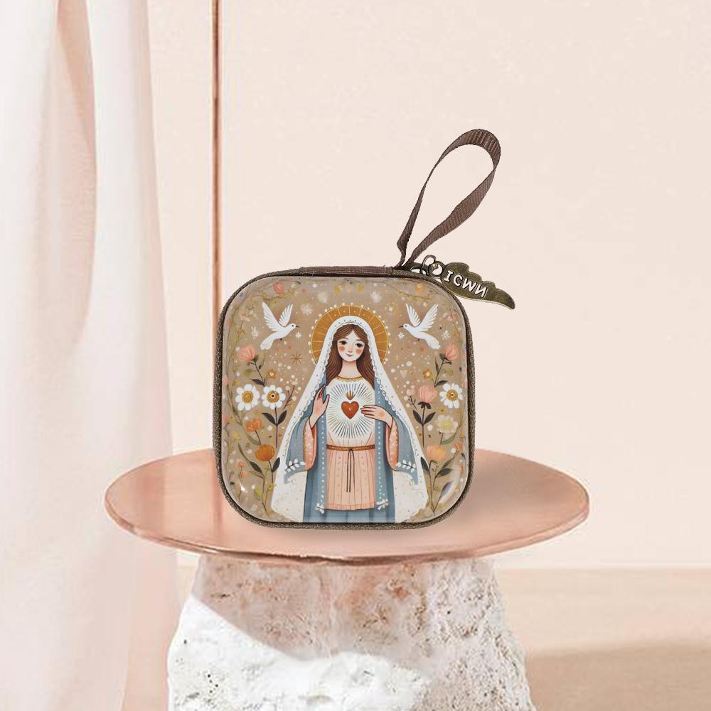 New Style Square Jewelry Bag Rosary Bag Religious Jewelry Storage Box Mini Zipper Bag, Folk-Style Decorative Storage Rack