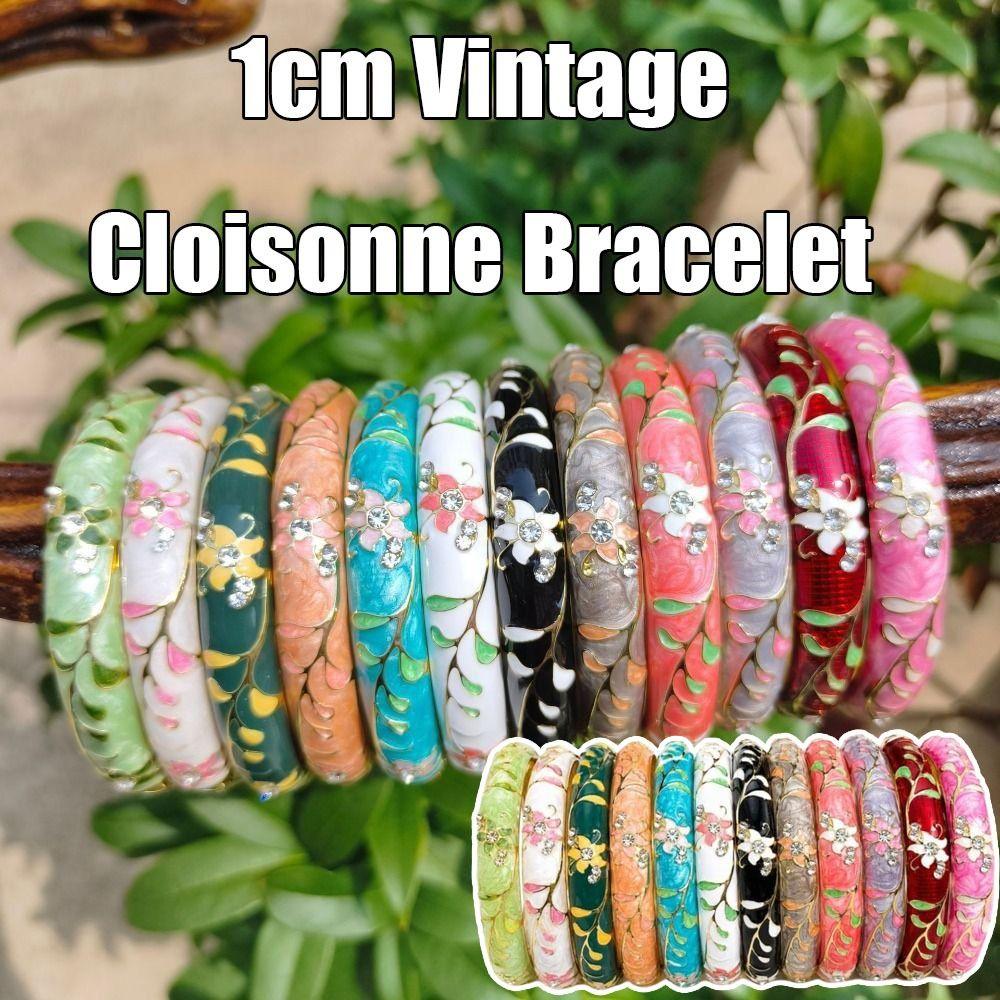 Enamel Vintage Flower Bangle Traditional Women's Hand Bracelet Jewelry Gifts