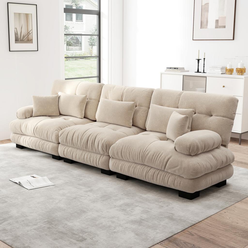 3-Seater Modular Corner Sofa with Deep Seat, Chenille Sofa Bed Upholstered for Living Room, Apartment, Studio, Office, Chenille Light Brown
