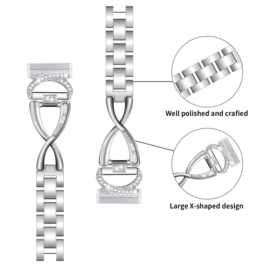 Alloy Watch Band for Fitbit Versa 3/Versa 4/Sense 2 ,Rhinestones Decor Strap Stylish Bling Bracelet