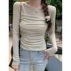 Wind Long-sleeved T-shirt Women's Early Autumn Slim-fitting Versatile Solid Color Short Sweet Top T-shirt