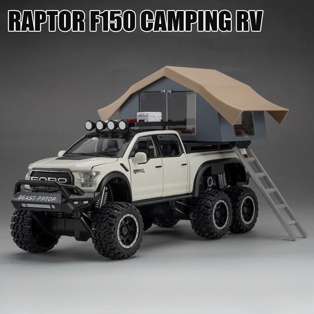 1:24 Модели игрушечных машинок Raptor F150 Сплав Литье под давлением Кемпинг RV Откатная назад Звук Свет 5 Дверей Открываются Украшение Машинка Подарки для Детей