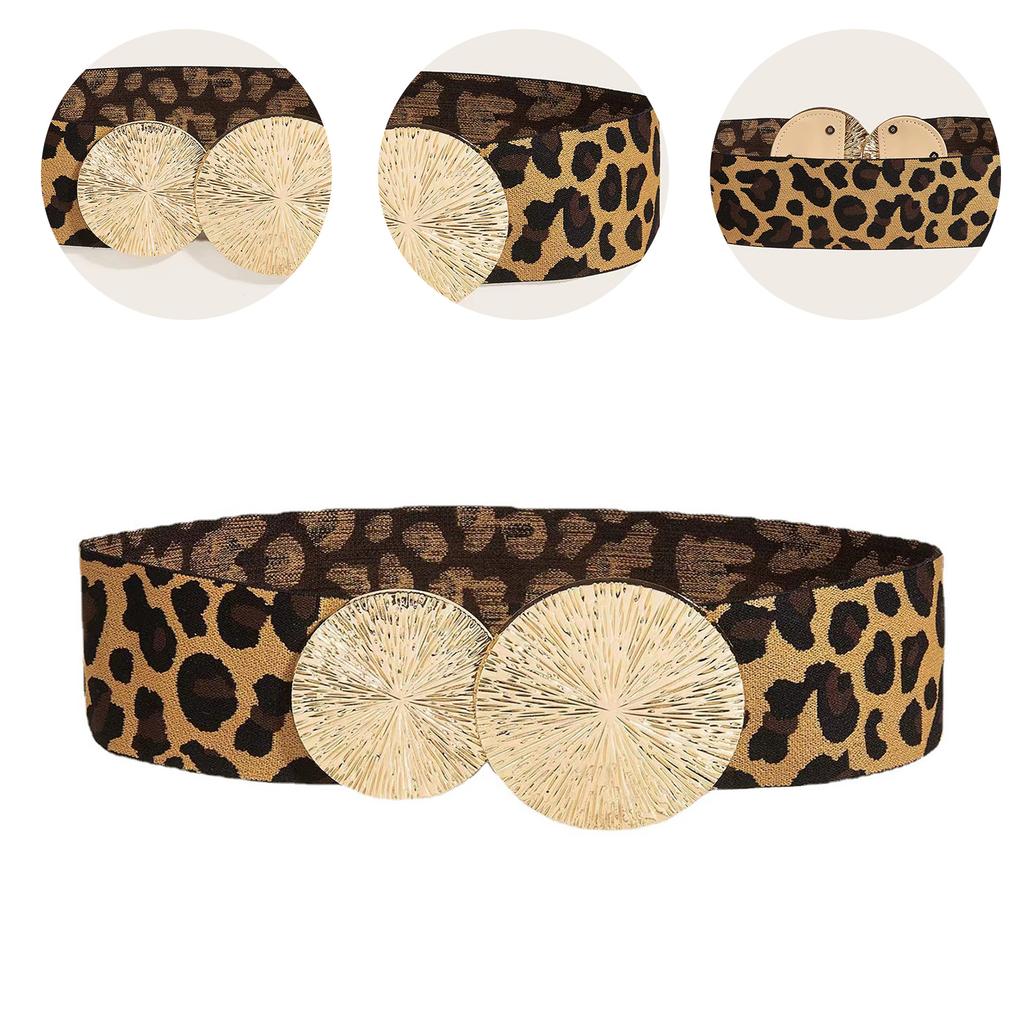 Женский корсет с леопардовым принтом, эластичный широкий пояс с круглой пряжкой, универсальный, для банкета, платья, рубашки, пальто