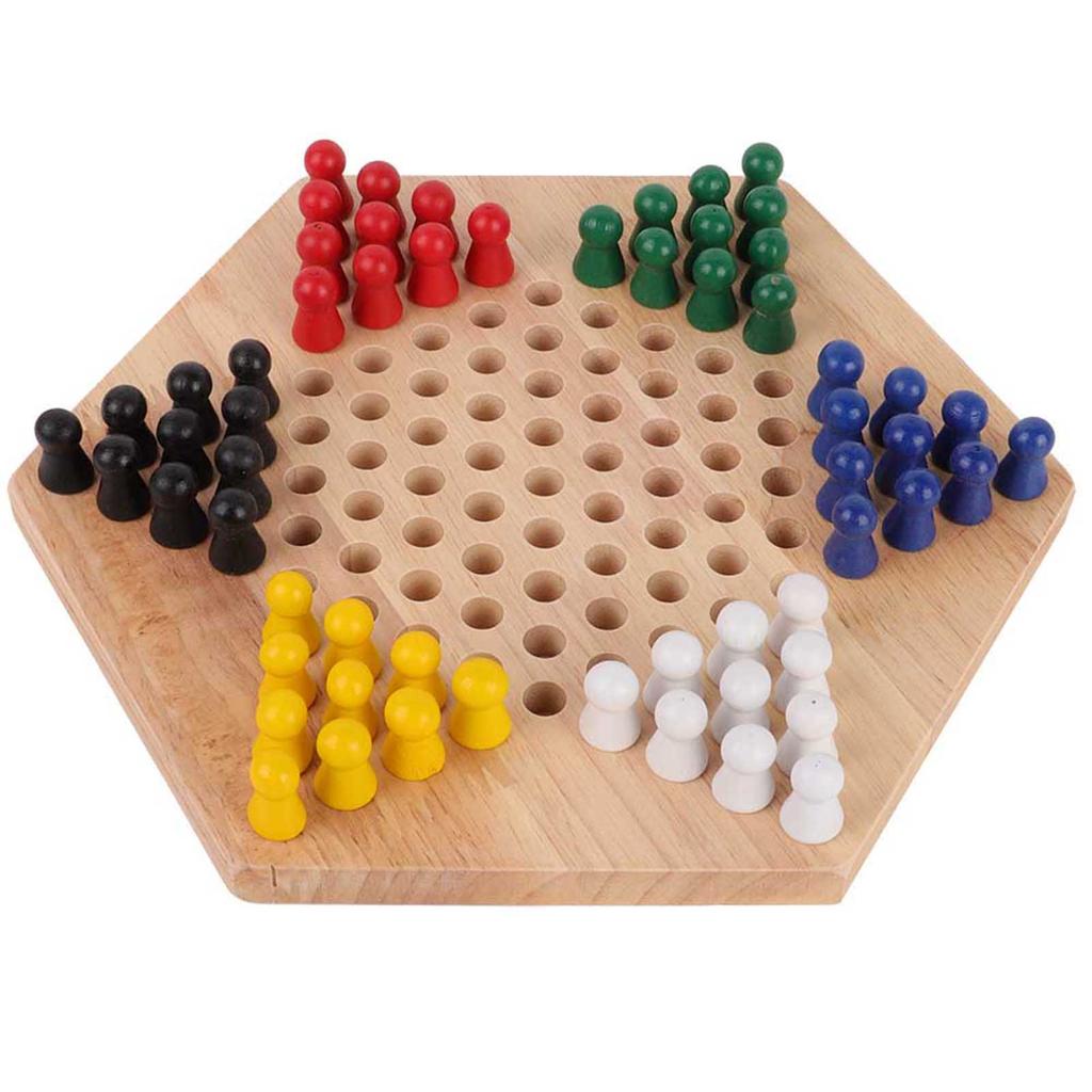 Wooden Educational Board Children Classic Halma Chinese Checkers Set Strategy Family Game Pieces