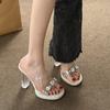 High Heel Sandals Women Summer 2024 New Outer Wear Transparent Rhinestone Platform Fairy Sle Sexy Crystal Chunky Heel Sandals