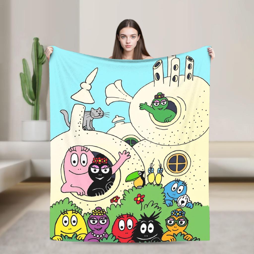 Barbapapa Barbamama Family  Flannel Blankets  Warm Throw Blanket for Bedroom Travel Pattern Bedspread Sofa Bed Cover