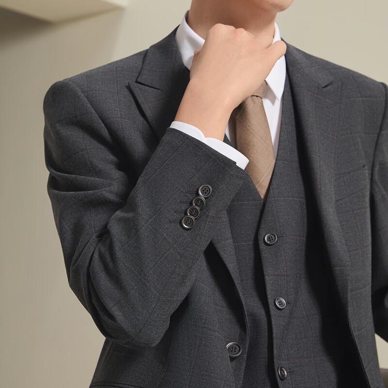 SEVEN Men's Plaid Jacquard 3-Piece Business Suit