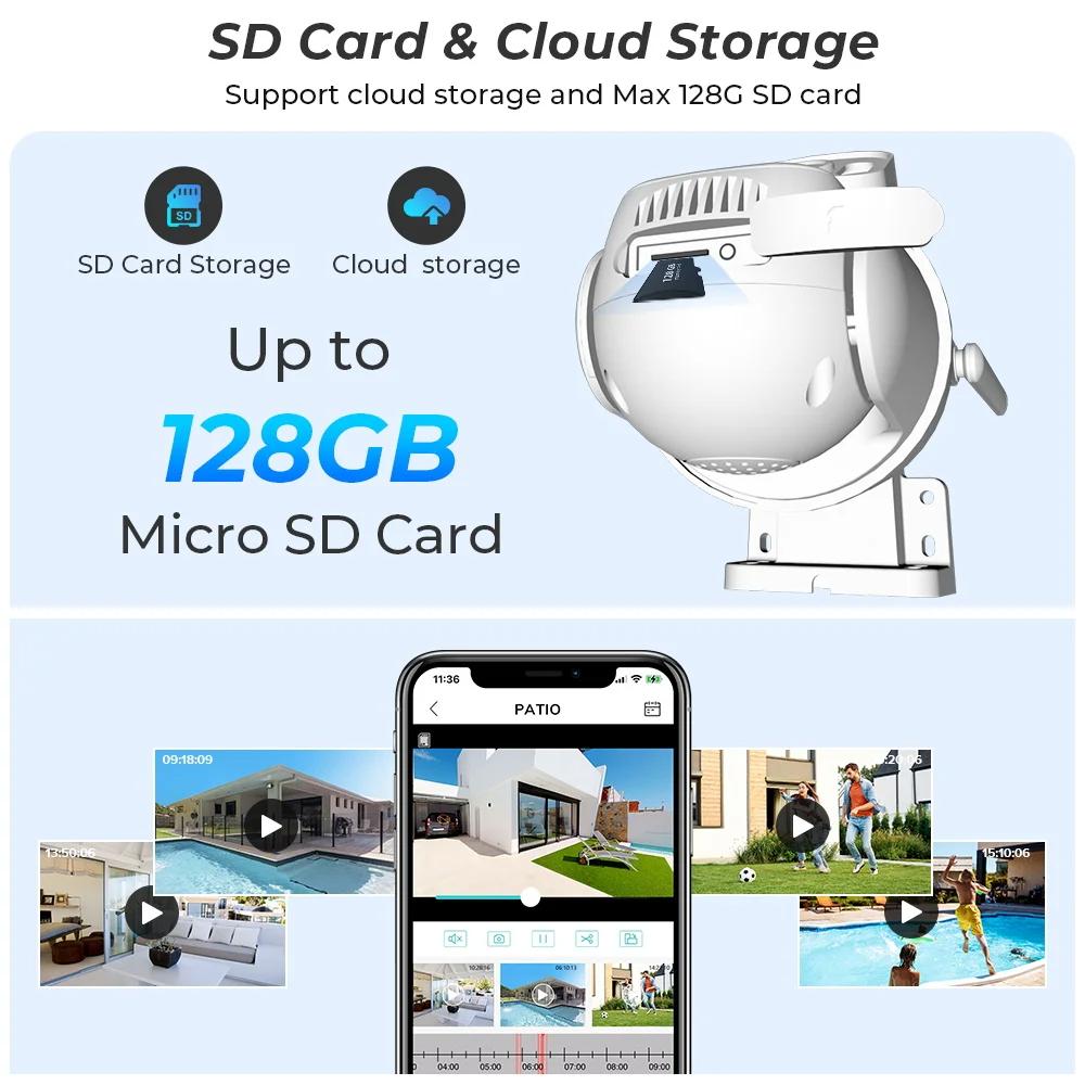 8MP 4K PTZ Wi-Fi камера с двумя объективами и двойным экраном Ai Обнаружение человека с автоматическим отслеживанием Беспроводная уличная камера наблюдения Приложение iCSee