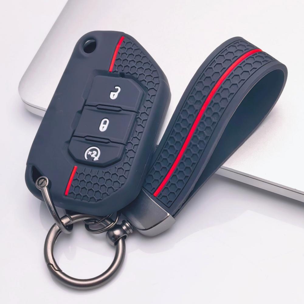 Силиконовый чехол для брелока с соответствующим брелоком, совместимый с Jeep Wrangler JL Gladiator JT 2018 2019 2020 2021 2022 2023, 3-кнопочный умный ключ-дистанционное управление
