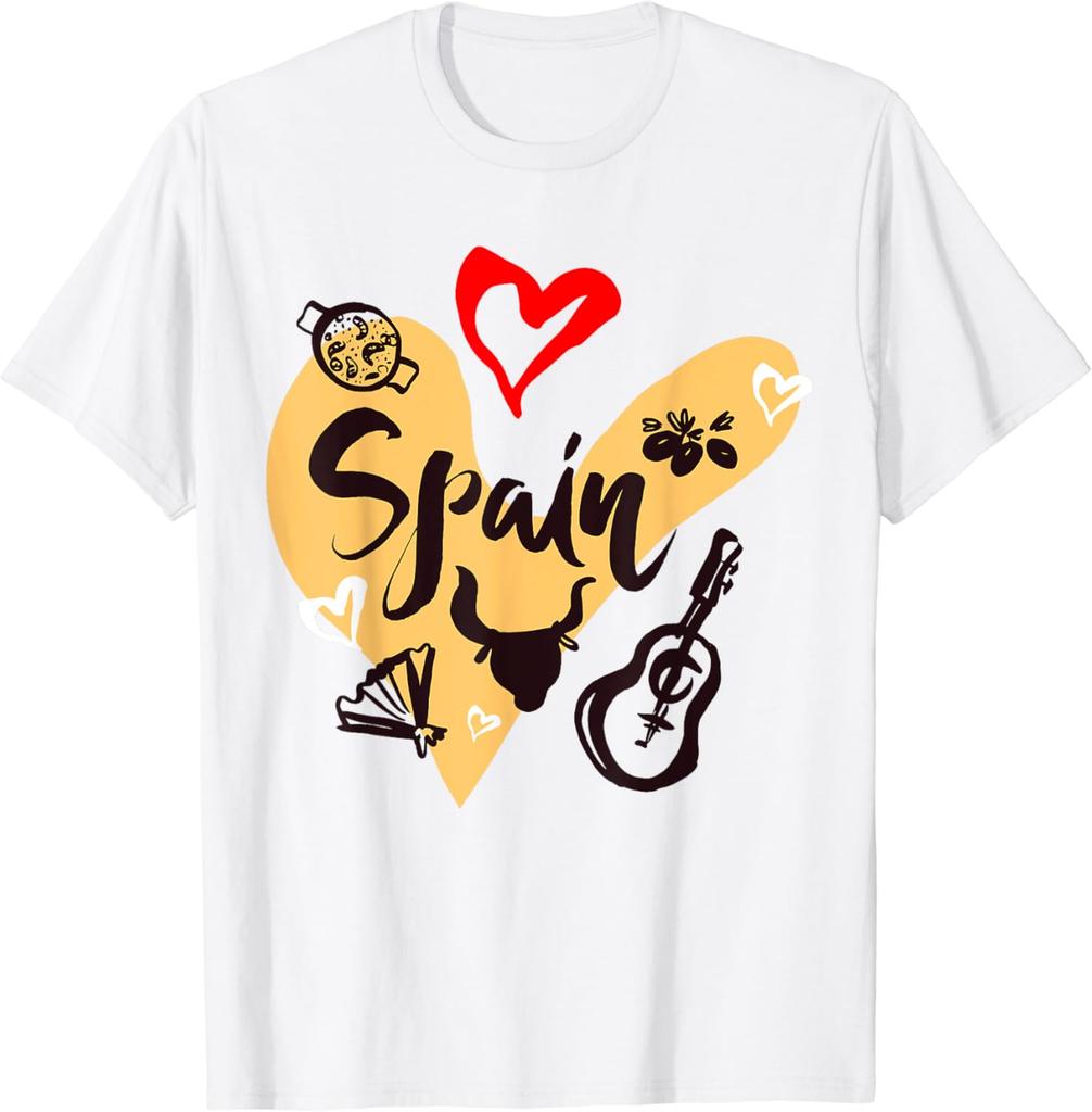 I Love Spain Cool Spain Doodles Illustration Graphic Design TShirt Unisex Summer Streetwear Tops Custom Printed Graphic TShirt