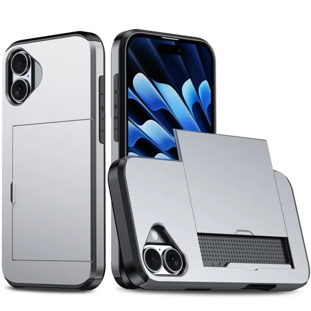 Чехол для телефона iPhone 16 SE 15 14 Plus 13 12 Pro Max, чехол-кошелек, держатель для кредитных карт, выдвижной карман, двухслойный защитный чехол