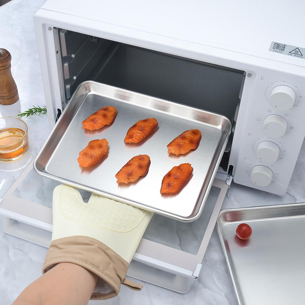 Silver Thickened Square Baking Tray Aluminum Alloy Pizza Bread Baking Tray Kitchen Baking Flat Base Cookie Egg Tart Baking Tray
