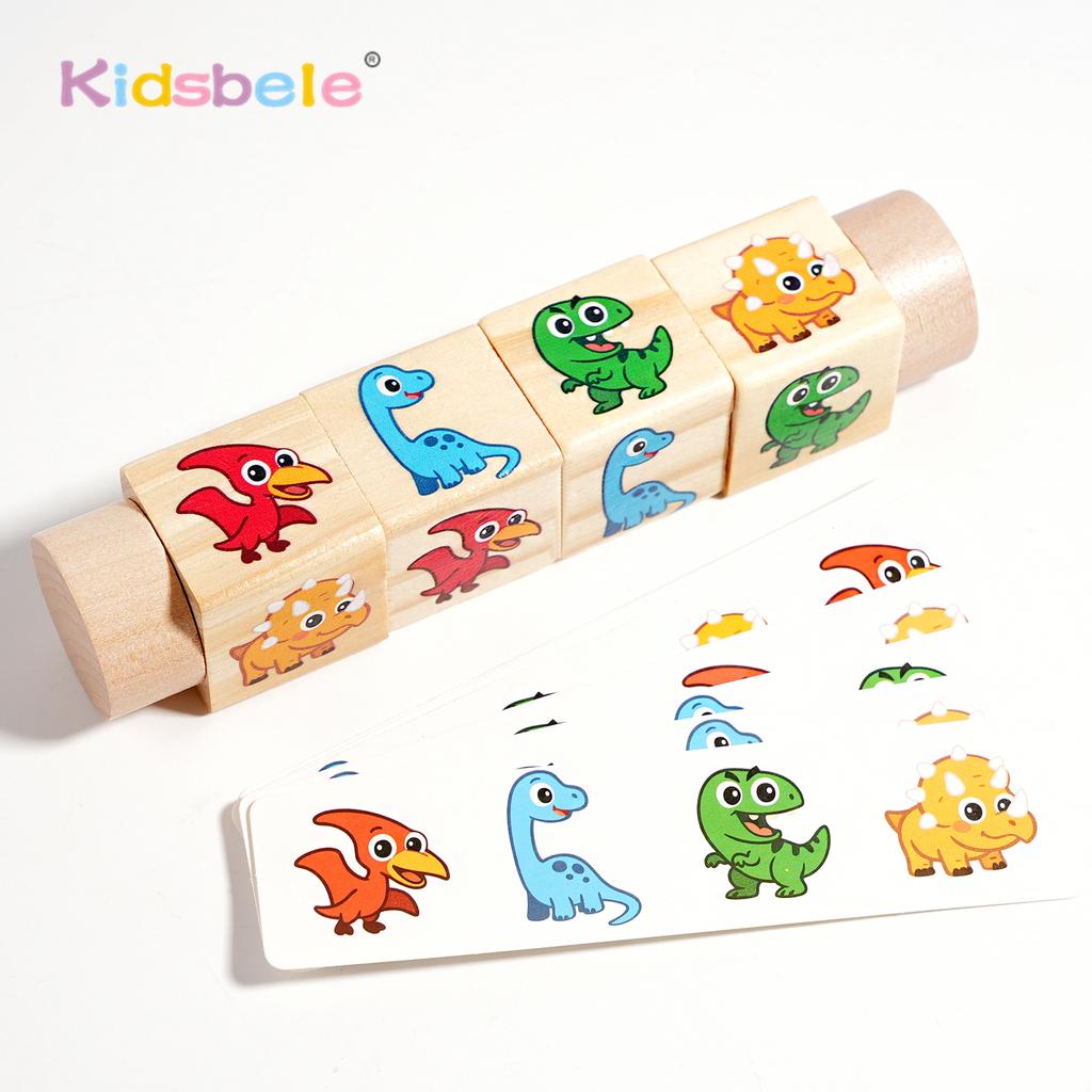 Деревянный пазл с животными-динозаврами, катающийся блок, игрушка, игра на соответствие Монтессори с карточками, 1 шт., игрушка для тренировки мелкой моторики, подарок для малышей