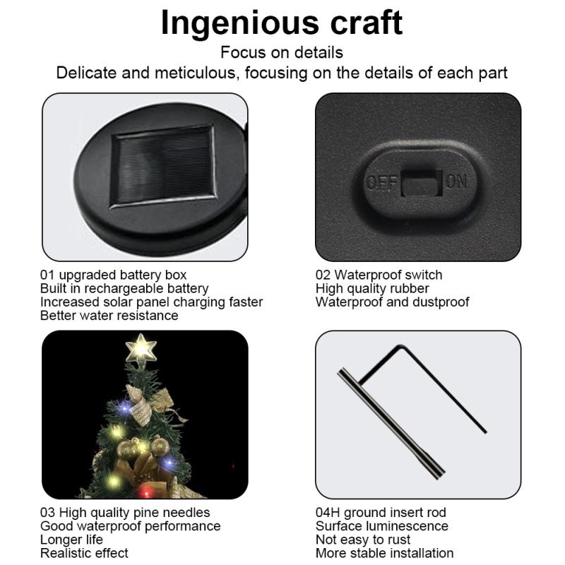 2 шт. солнечная светодиодная рождественская елочная лампа для газона IP65 водонепроницаемый для уличного двора, забора, сада