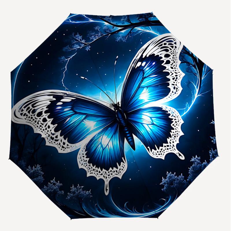 1PC Butterfly Night Automatic Open/Close Umbrella with Windproof, 8-Rib Sturdy Canopy, Durable Ribs, Fashionable Design, Outdoor Accessory, Fun Prin,