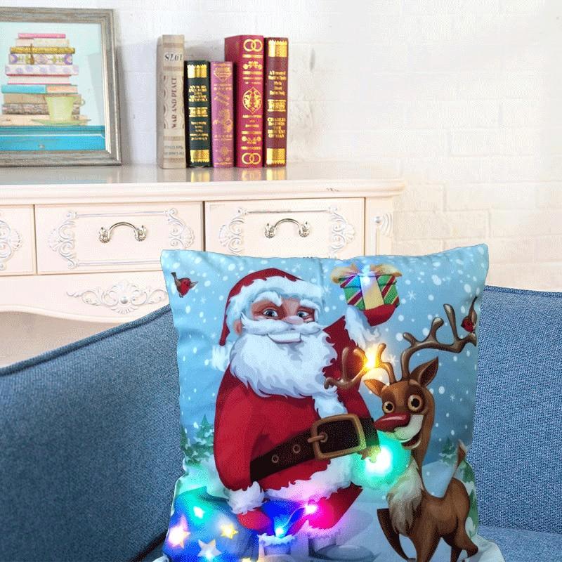 Elegant Cotton Linen Pillow Cover With Led Lights For Charming Christmas Decor