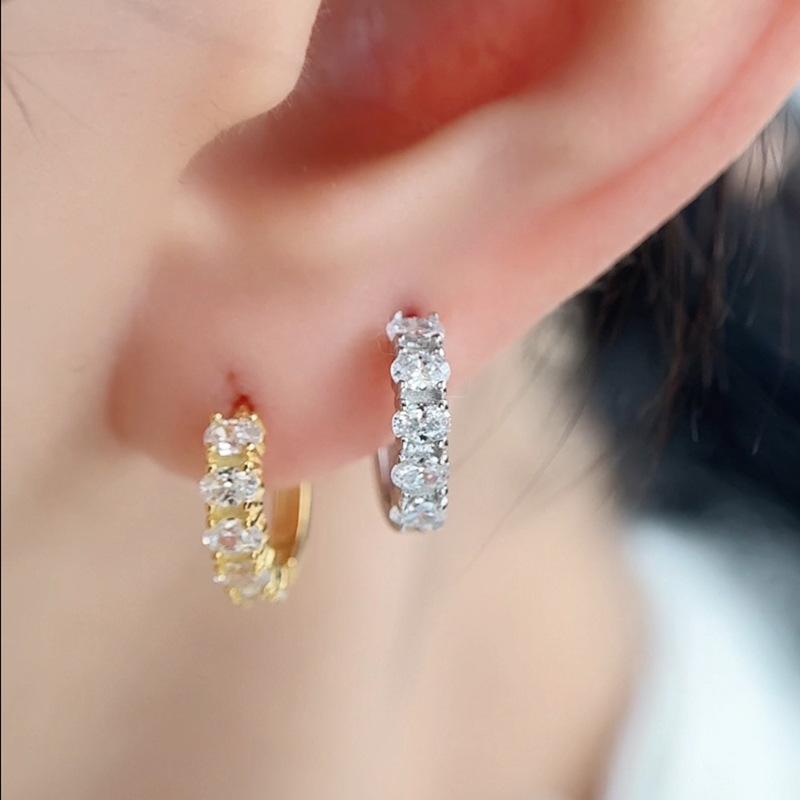 Claw Setting Oval Cut Cubic ZIrconia Hoop Earrings 925 Sterling Silver Gold Plated Womens Jewelry Factory