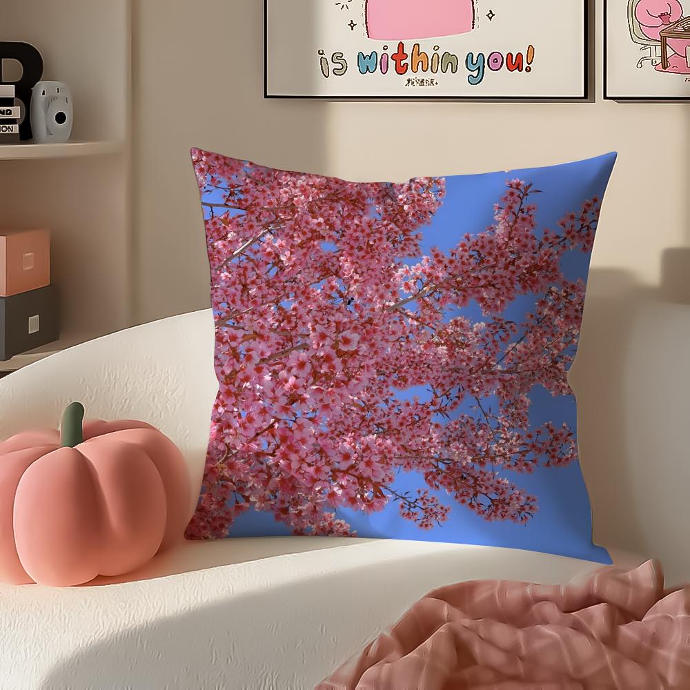 Fashion Beautiful Floral Cherry Blossom Cushion Cover Pillowcase Short Plush Invisible zipper Room Sofa Cushion Cover