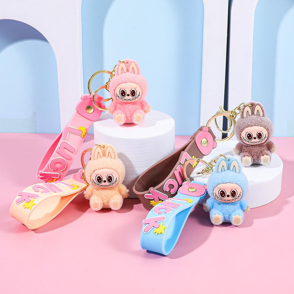 1 шт. Лабубу Флок Брелок Мультяшная Кукла Подвеска для Школьной Сумки Брелок для Ключей Маленький Подарок