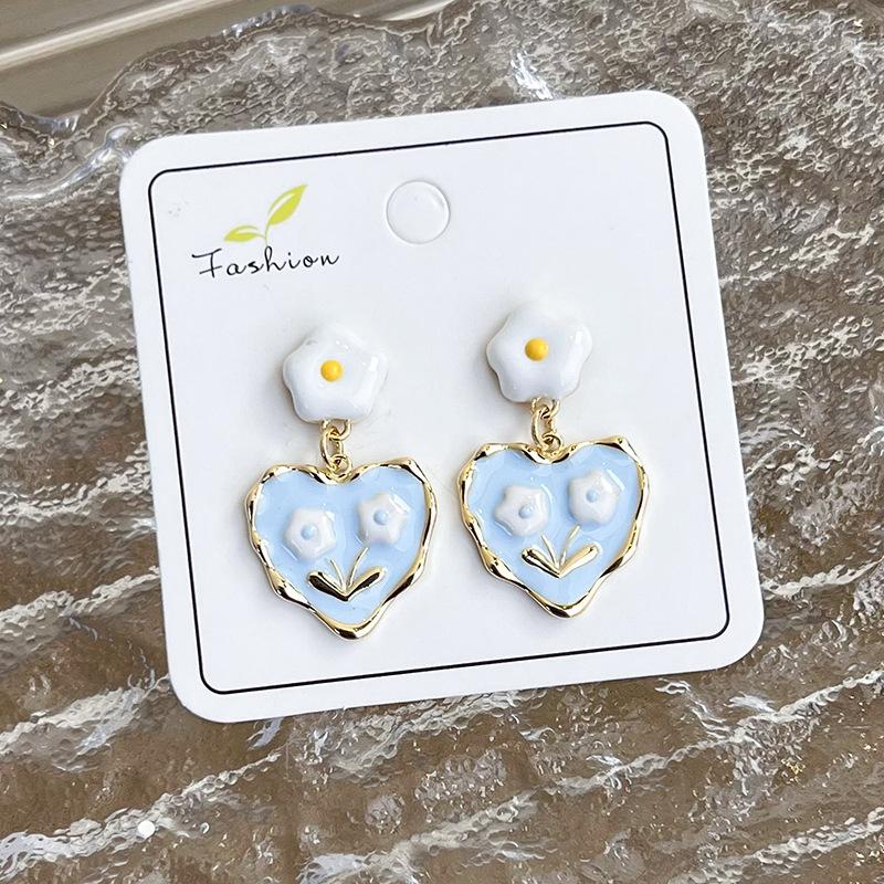 Свежие светло-голубые серьги, геометрические серьги, темперамент, сетка, красные модные шпильки, новая модная женщина