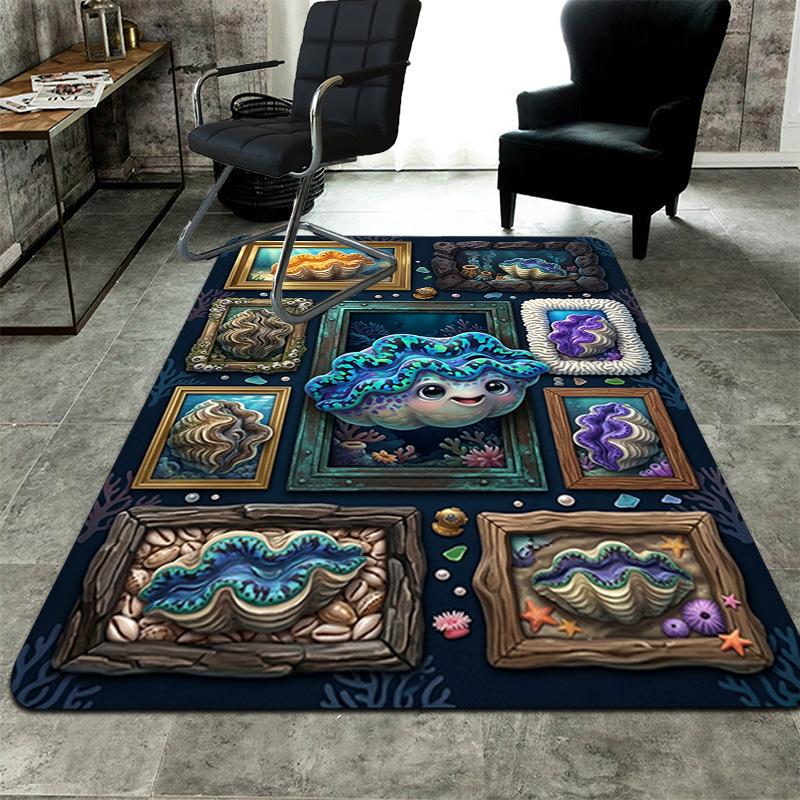 Ocean Shell Gallery Pattern Rug Floor Mat for Living Room or Bedroom Soft and Comfortable Carpet a Gift for Birthday and Holiday.