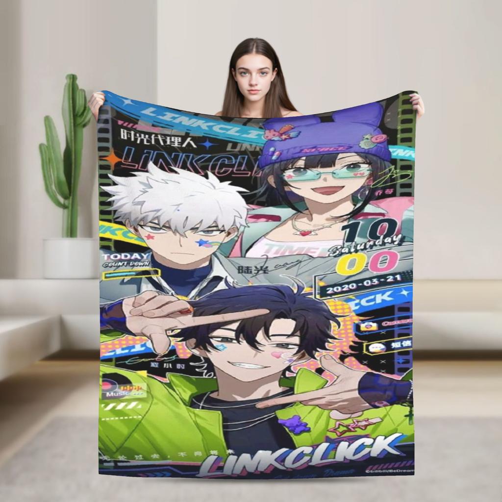 Super Soft Link Click Anime Throw Blanket Premium Flannel Fleece Lightweight Bed Blanket Cozy Plush Blankets All Season Use