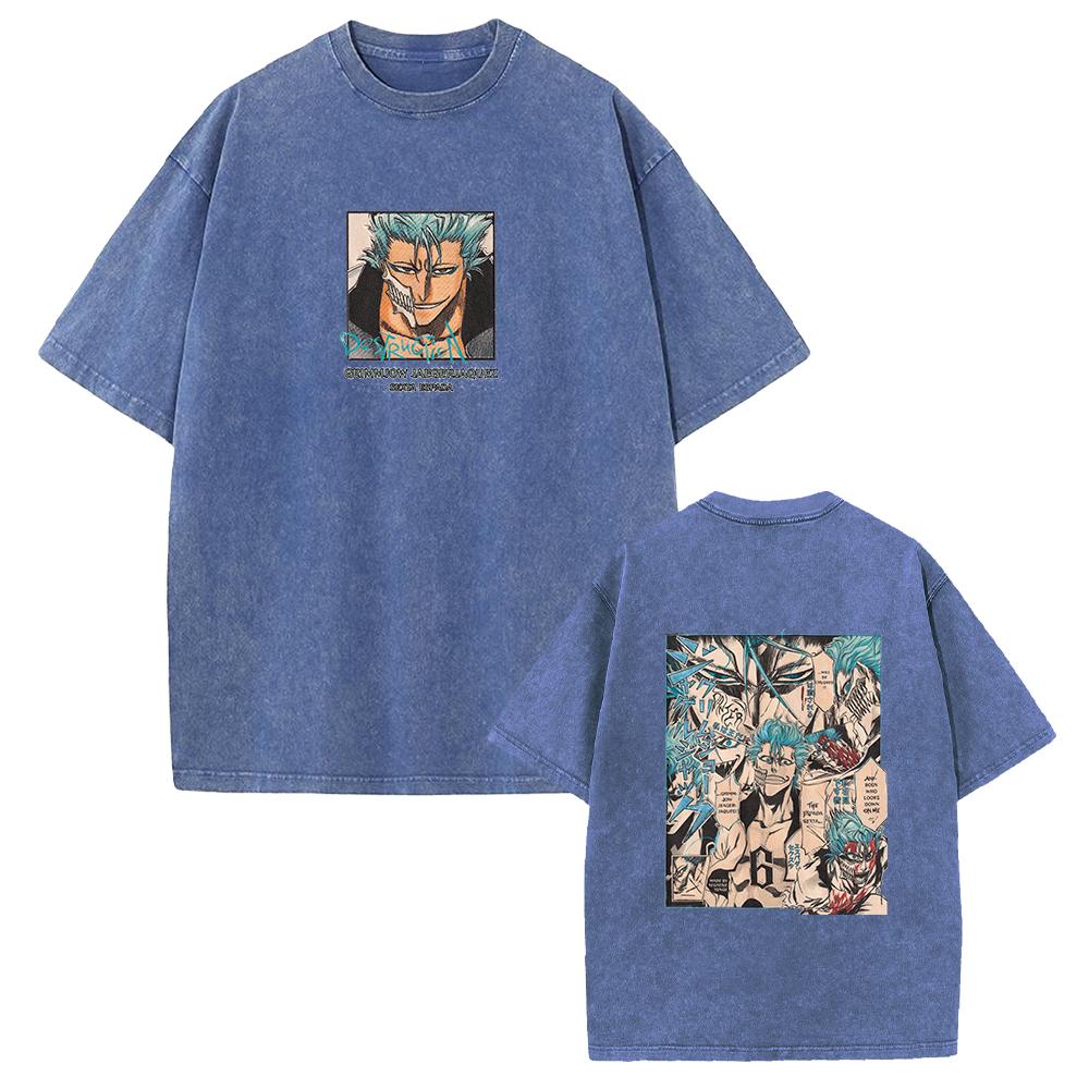 Japan Anime Bleach Grimmjow Jaegerjaques Graphic Tshirt Men Street Trendy Tshirts Vintage Washed Tee Harajuku Cotton T Shirt