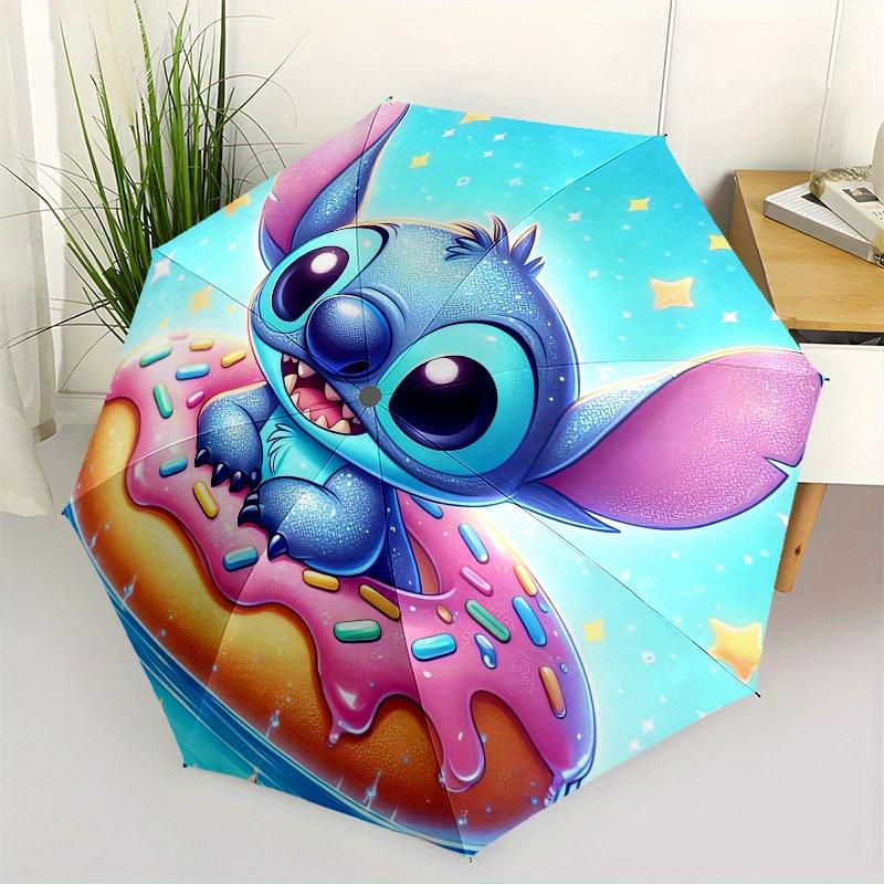 Stitch,Donut Themed folding umbrella, the best choice for gift giving, 8 ribs, casual, durable, lightweight and portable travel umbrella, su
