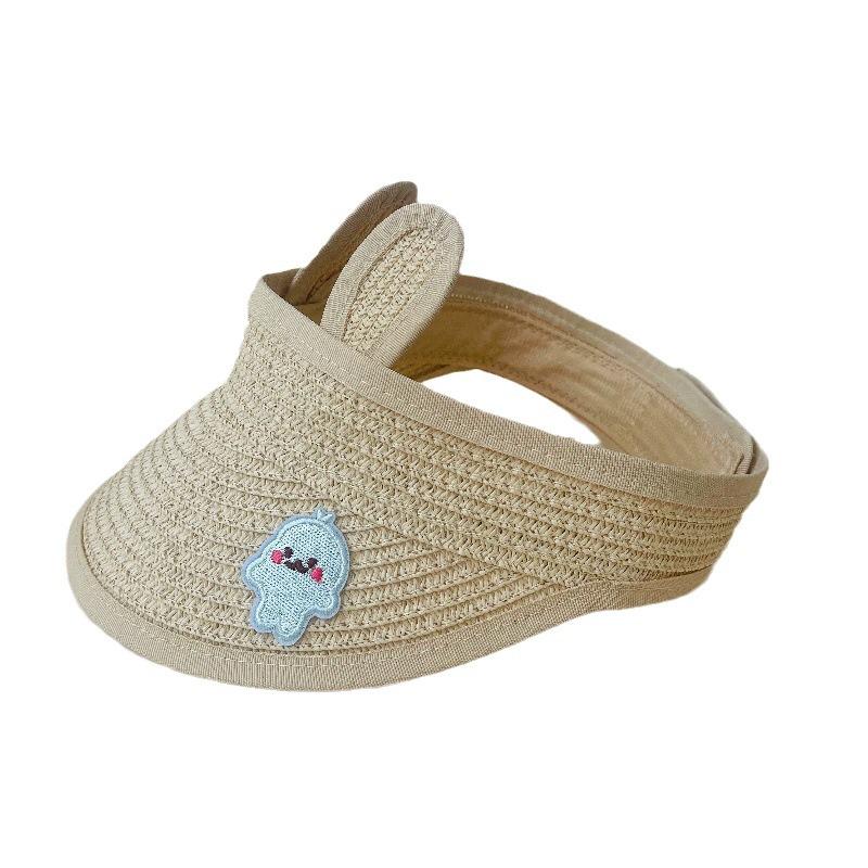 Детская соломенная шляпа от солнца в корейском стиле - шапка-ушанка с открытым верхом в виде медведя для лета.