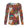 Women's Casual Top Christmas Printed Round Neck Long Sleeved Pleated T-shirt
