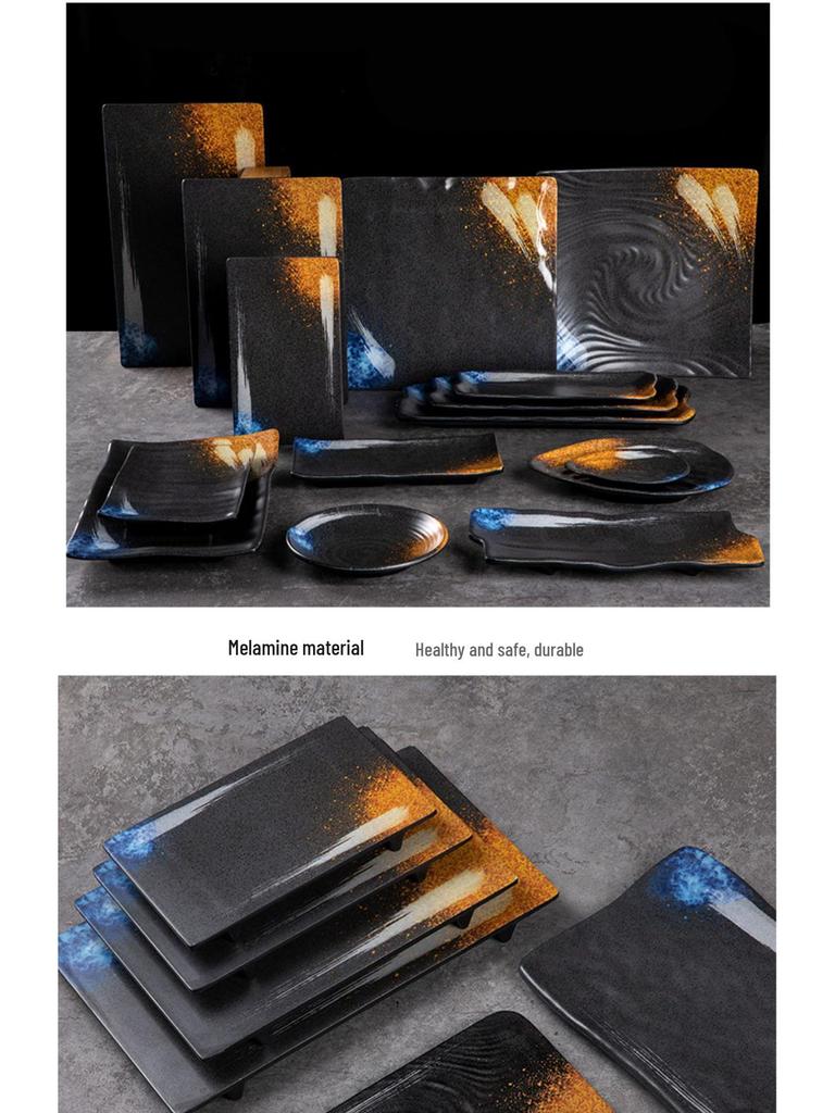 Japanese Melamine Rectangular Barbecue Side Dish Plate - Imitation Porcelain, Creative and Drop-Resistant for Hot Pot and Restaurants