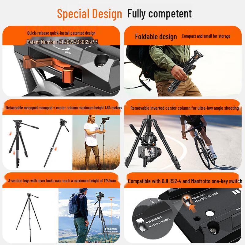 Luse KX3939Plus Hydraulic Head Camera Tripod with Slider