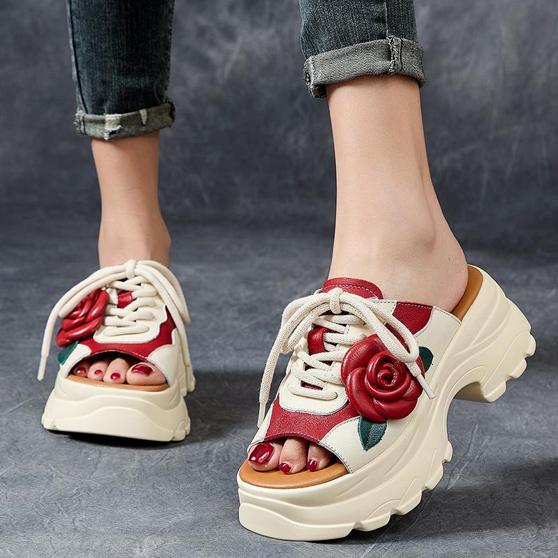 Мода GKTINOO Натуральная кожа Летняя обувь Женские шлепанцы Клинья Уличные шлепанцы Досуг 2025 Новые Ручной работы Лаконичные Женские шлепанцы