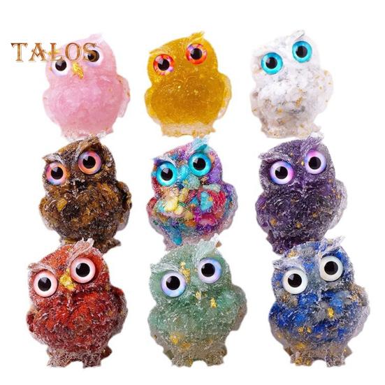 Статуэтка совы из натурального хрусталя, статуэтка совы из смолы ручной работы, наполненная хрустальными камнями, настольное украшение в виде совы для домашнего офиса, автомобиля, исцеление рейки