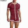 INCERUN Men Short Sleeve Stitching Fitted Jumpsuits Romper Bodysuits Pajamas Home Wear