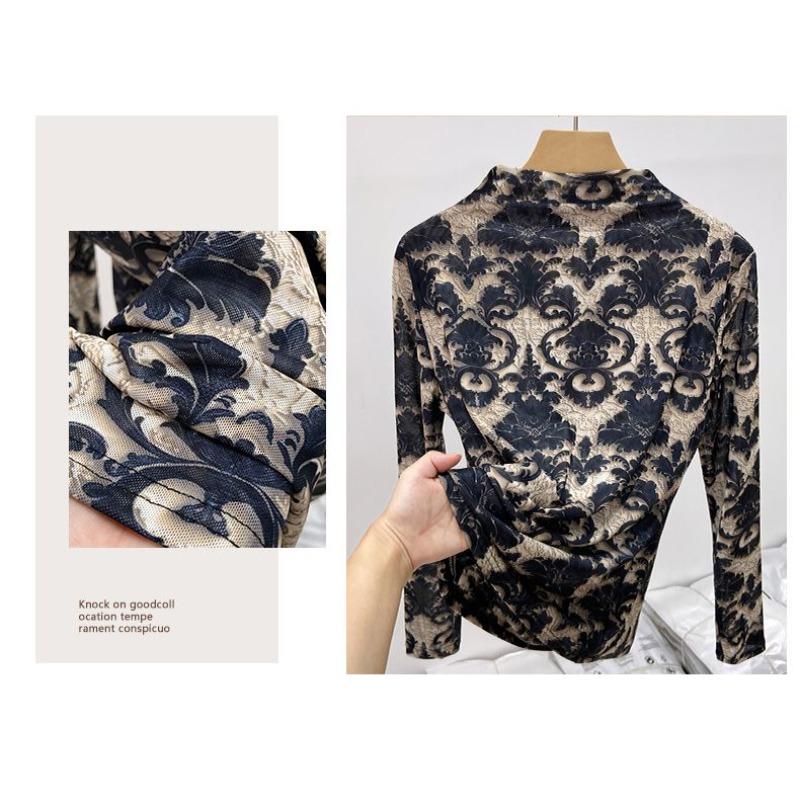 Благородный и Изысканный Трендовый и Модный Топ с Длинными Рукавами и Сеткой в качестве Базового Слоя