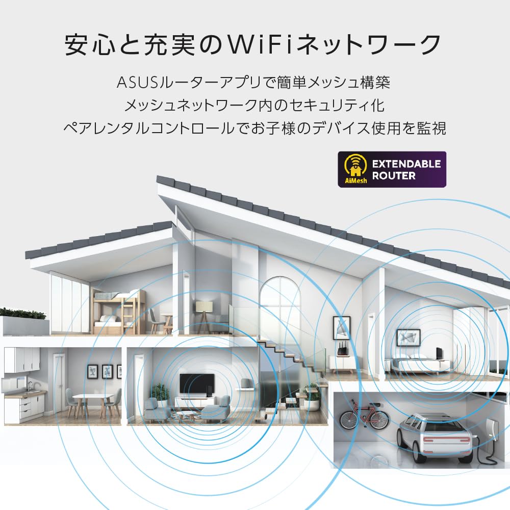 Asus Беспроводной маршрутизатор WiFi WiFi6 v6 Virtual Connect, совместимый с двумя диапазонами, с функцией установки сетевой безопасности Mesh System, покрывающей