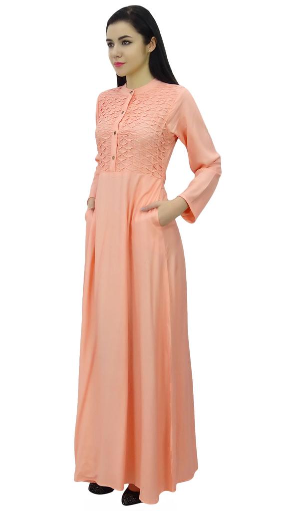 Bimba Женское платье-джильбаб с воротником-стойкой и карманами, длинный рукав