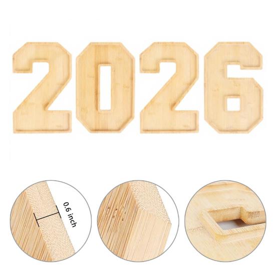 4 шт./набор Заполняемые числовые коробки 2026 Деревянные доски для закусок Многоразовые сервировочные подносы Фрукты Кексы Блюда Тарелки Украшение для вечеринки