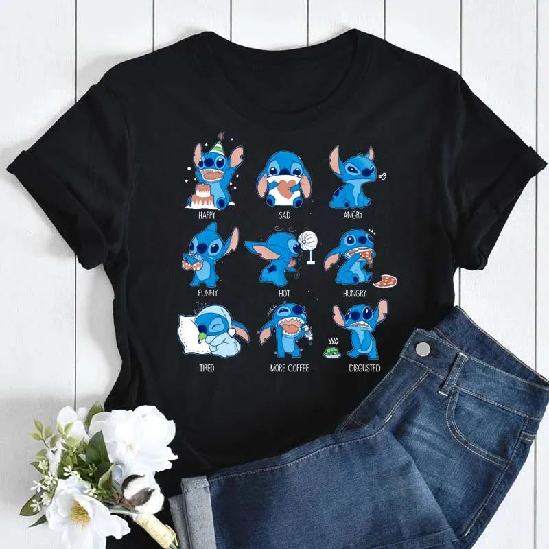 Kawaii Stitch Women's Fashion Top Casual Women's Round Neck T-Shirts Harajuku 90s Cute Stitch Women's Short Sleeves Tops Tees