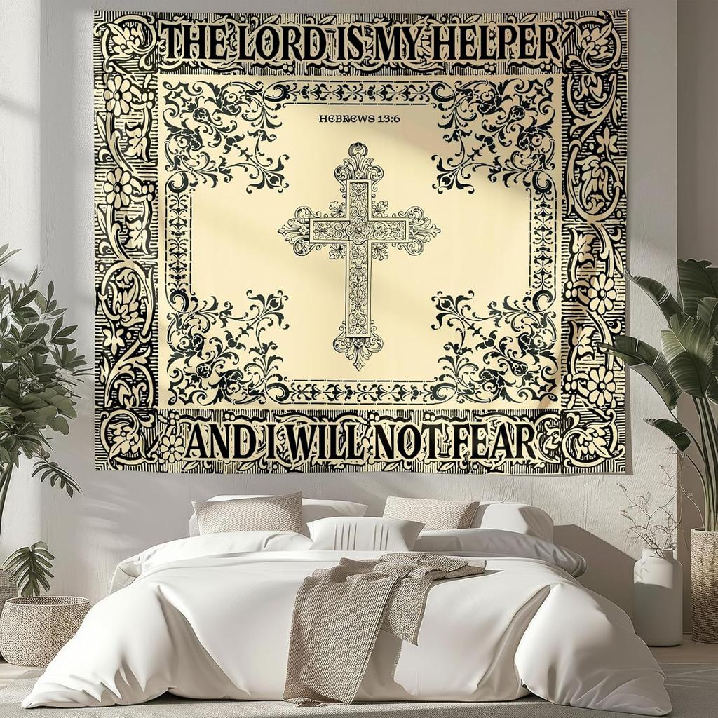 NIPINUS Christian Wall Tapestry with Bible Verses - Joshua1:9,Large tapestry wall hanging,Green Retro Motivational Flags Tapestry for Bedroom, Dorm,