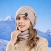 Winter Hat Scarf Set for Women Outdoor Cold Proof Warm Knitted Hat with Velvet Ear Protection Sleeve Woolen Hat