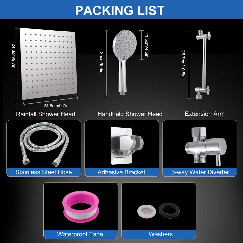 2-в-1 душевая кабина для ванной комнаты с высоким давлением, тропическим душем с удлинителем, ручным душем с настенным кронштейном для шланга