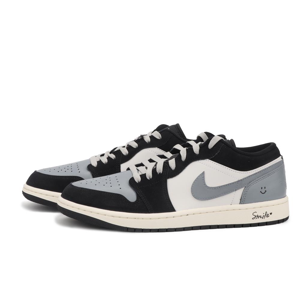 Jordan Air Jordan 1 Mist Gray Smile Low top Vintage Basketball Shoes Unisex Black Gray II3788-003(Team1715-Smile)