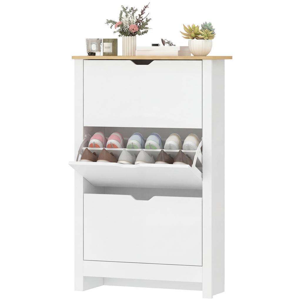 Shoe Cabinet Shoe Rack Shoe Storage, 3 Compartments, 18 Pairs of Shoes, 72 cm x 26 cm x 112 cm, White + Brown