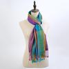 Imitation Wool Shawl Rainbow Color Art Printing Wrap Scarf with Tassels Women Poncho Shawl Blanket Scarf